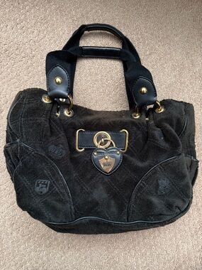 Black Velvet Women's Handbag with Gold Hardware